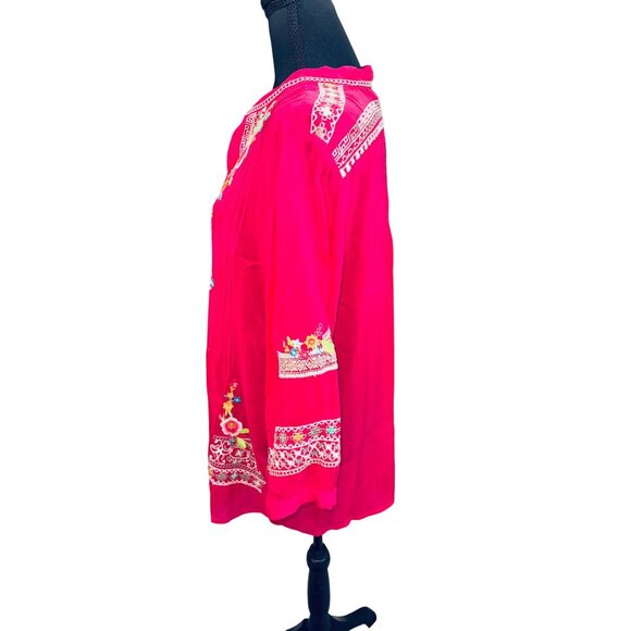 Johnny Was Bethanie Boho Tunic Strawberry Embroidered Tunic Top M Red Floral - Picture 5 of 9